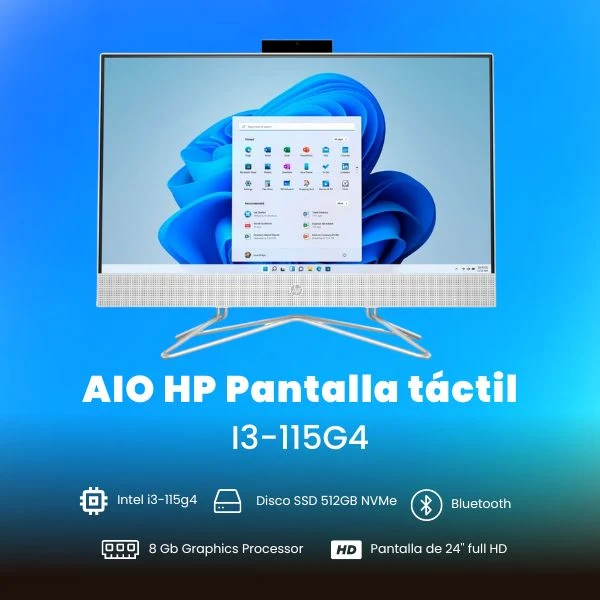 All In One AIO HP 24" Pantalla Tactil Intel Core i3-115G4 Memoria RAM 8GB Disco 512GB SSD Graphics Intel UHD Windows 11 DF1224 - Image 2