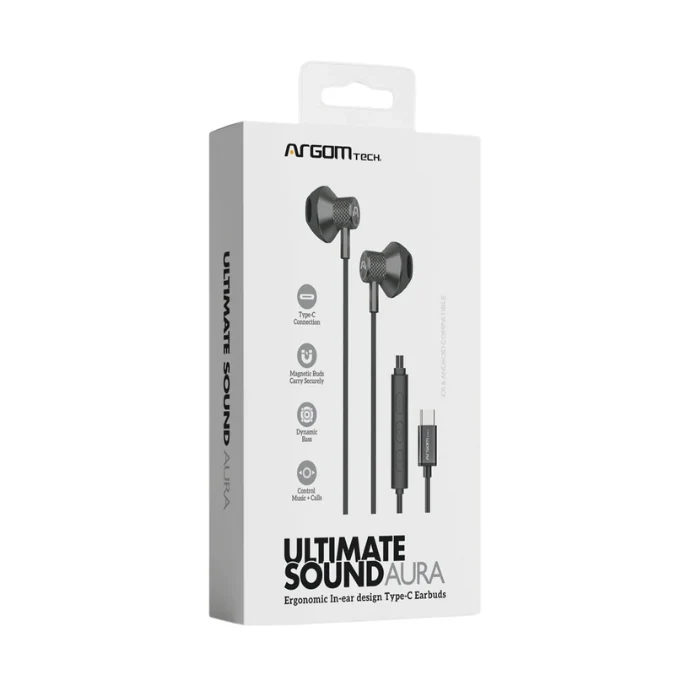 Audífonos Argom Ultimate Sound Aura Type-C Negro ARG-HS-2032BK con Micrófono y Control Integrado - Image 2