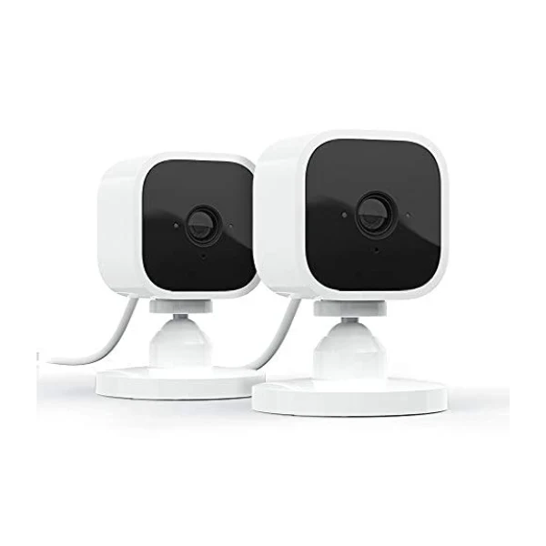 Cámara de seguridad inteligente Blink Mini compacta 2 unid interiores video HD 1080 detección movimiento Alexa Blanca