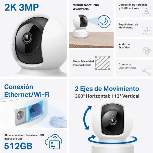Cámara Tapo C212 WiFi Vigilancia 360° 2K 3MP IA Vision Nocturna - Image 4