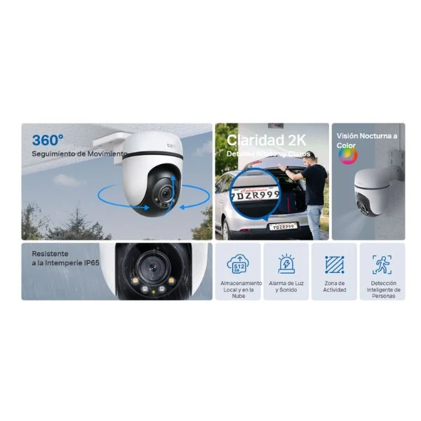 Cámara de Seguridad TP-Link Tapo C510W V2 - Wi-Fi Exterior 2K - 360 Grados - Detección IA - Visión Nocturna Color - IP65 - Alarma - Image 6