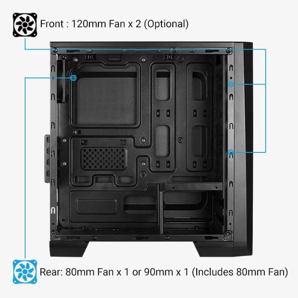 Case Aerocol Cylon Mini ATX Blanco/ USB2.0- USB 3.0/ 1 HD AUDIO/ FAN 8CM/ Frontal LED-RGB/ Panel lateral Acrilico - Image 2