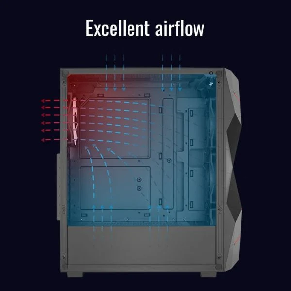 Case gaming Aerocool Volcan Mid Tower negro/ 2x USB 2.0 - USB 3.0/ 1 HD audio/ 4x Fan 12cm FRGB/ Lateral vidrio - Image 3