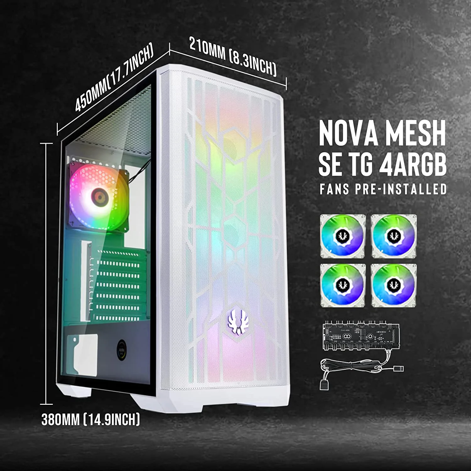 Case BIT FENIX Nova Mesh SE TG ARGB White Mesh ATX/Micro ATX/Mini ITX Temper Glass Aura SYNC/Mystic Light/RGB Fusion 2.0 - Image 5