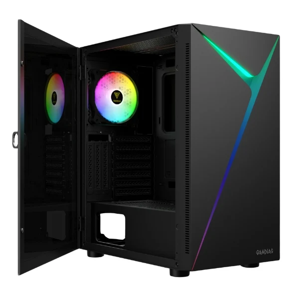 Case Gamdias Gaming ARGUS E4 Elite ATX Mid Tower - 3xUSB - HD Audio - Ventilador ARGB 12CM - Lateral Vidrio Templado - Negro - Image 3