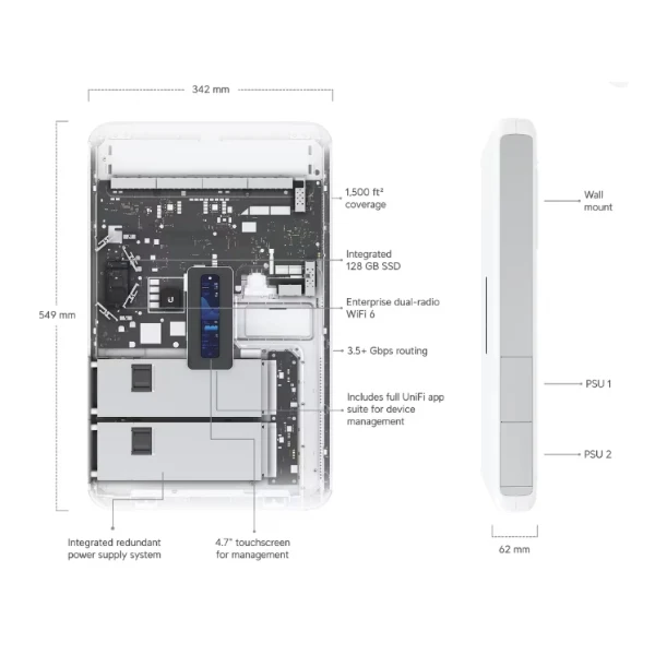 Cloud Gateways Ubiquiti UniFi Dream Wall UDW-US - AX2400 WiFi 6 Dual-Band Gigabit Wireless Router - Image 2