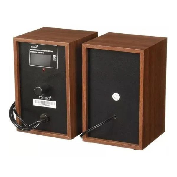 Corneta Genius SP-HF180 Altavoces estero de Madera USB, 6W, enchufe USB, audio 3.5mm Color Madera/Negro - Image 2