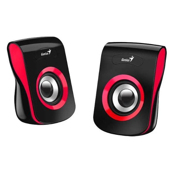 Corneta Genius SP-Q180 Altavoces USB estereo 2.0, 6W, enchufe USB, audio 3.5mm Color Negro/Rojo
