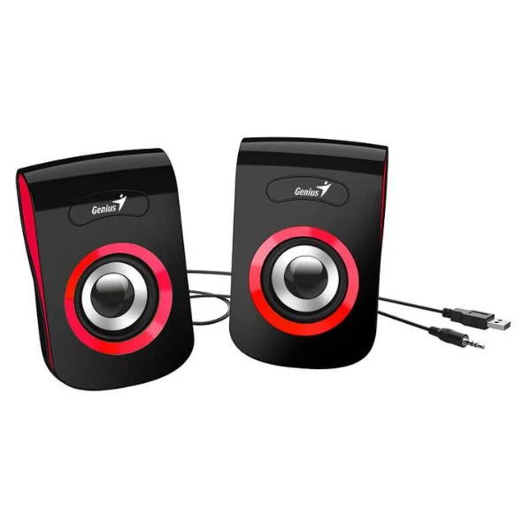 Corneta Genius SP-Q180 Altavoces USB estereo 2.0, 6W, enchufe USB, audio 3.5mm Color Negro/Rojo - Image 2