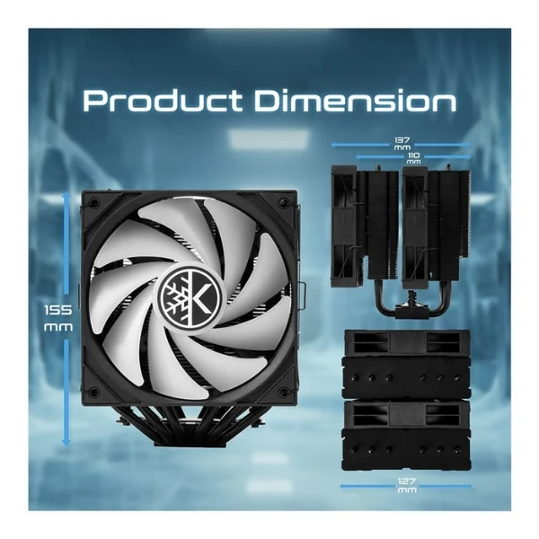 CPU Cooler KingCool CRYO TITAN ARGB - 260 W - 59.63 CFM - 29.8 dBA - Negro - Image 4