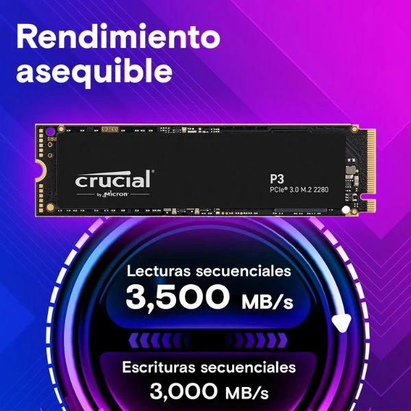 Disco Duro SSD Crucial NVMe M.2 P3 500GB PCIe Gen3 x4 - Image 3