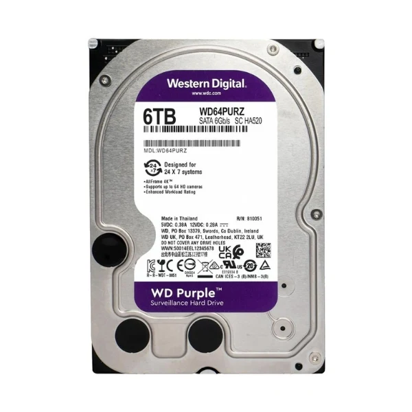 Disco Duro HDD WD Purple Surveillance 6TB 5400 RPM SATA III 6Gb/s 256MB caché Internal CMR 3,5" - Image 2