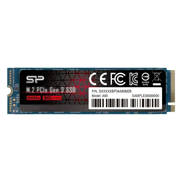 Disco Duro Silicon Power 1TB NVMe M.2 PCIe Gen3x4 2280 TLC R/W up to 3,400/3,000MB/s SSD (SU001TBP34A80M28AB)