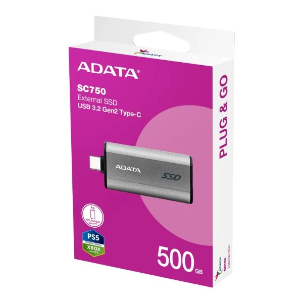 Disco Externo ADATA SC750 1TB - USB 3.2 Gen2 - Sin Cables - 1050/1000 MB/s - Titanio Negro - SC750-1000G-CCBK - Image 4
