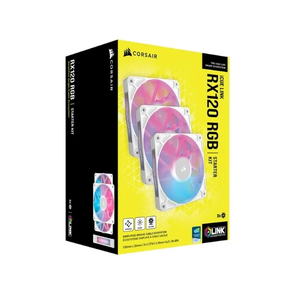 Fan Cooler Corsair iCUE LINK RX120 RGB Magnet Dome Bearing 120mm - Blanco - RGB - 3 Pack - Image 4