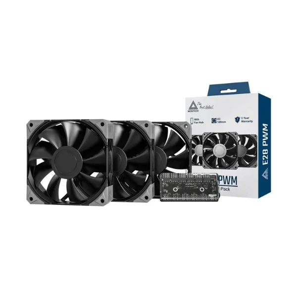 Fan Cooler Montech E28 PWM Fluid Dynamic Bearing 120mm - Negro - 3 Pack - Image 3