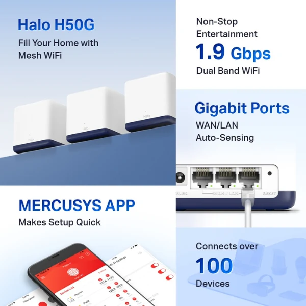 HALO Mercusys H30G Sistema Wi-Fi en malla para todo el hogar AC1300 (3-PACK) - Image 4