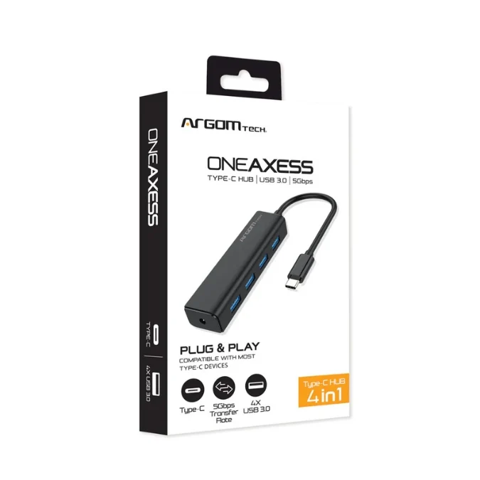 Mini Hub Argom 4 Puertos Type-C USB 3.0 5Gbps ARG-UB-0090 - Image 2