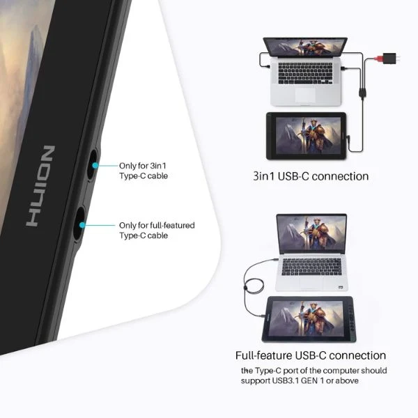 HUION Kamvas 13.3" Tableta de dibujo gráfico, bolígrafo 8192, inclinacion de presion, 8 teclas de acceso rapido - Image 3