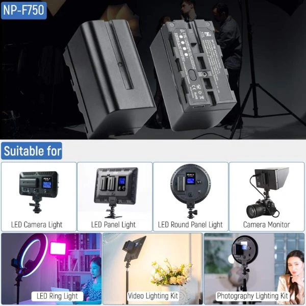 Juego de baterías Weeylite NP-F750 4400mAh - Paquete de 2 baterías de repuesto con puerto de carga USB-C para luces de video, monitores de cámara y luces de anillo - Image 2