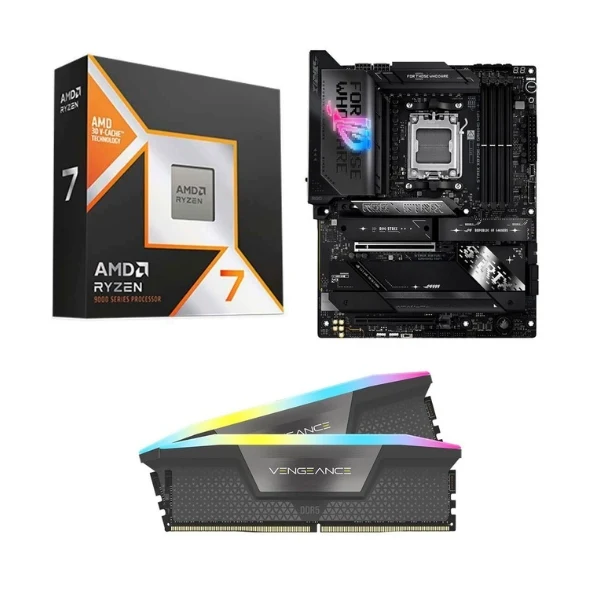 Kit para PC: Procesador AMD Ryzen 7 9850X3D 4.7GHz 96MB Cache + Tarjeta Madre ASUS X870E-E ROG Strix Gaming R2 USBC WiFi AM5 ATX + Memoria RAM Corsair Vengeance RGB 32 GB Black