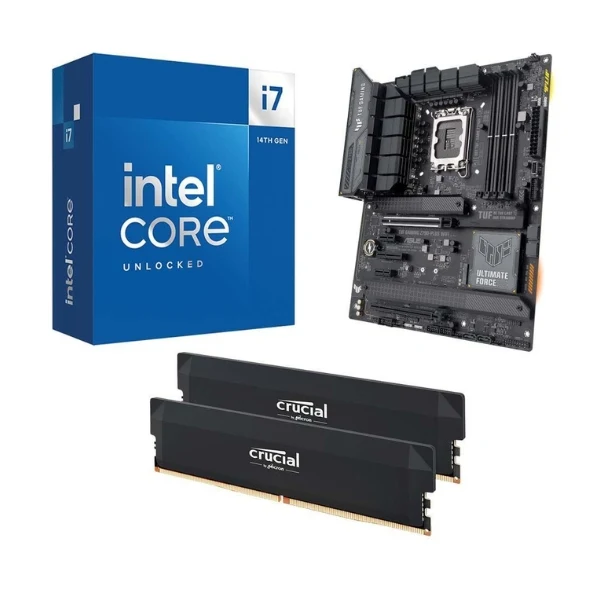 Kit para PC: Procesador Intel Core i7 14700K 20 Núcleos 3.40GHz 33MB Cache + Tarjeta Madre ASUS Z790-Plus TUF Gaming WiFi D5 Socket LGA1700 DDR5 ATX + Memoria RAM 32 GB DDR5