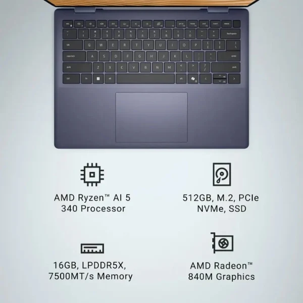 Laptop Dell Plus 2 en 1 Touchscreen AMD Ryzen AI 5 Series 300 16GB RAM 512GB SSD 14" AMD Radeon 840M Midnight Blue - Image 6