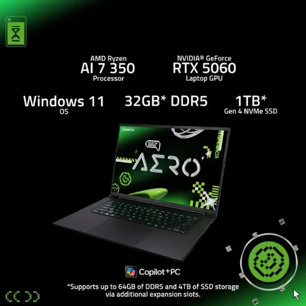 Laptop GIGABYTE AERO X16 AMD Ryzen AI 7 Series 300 32GB RAM 1TB SSD 16" NVIDIA GeForce RTX 5060 Space Gray - Image 9
