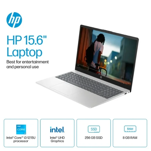 Laptop HP 15.6" HD Touch Intel Core i3-1215U 256GB SSD 8GB RAM Windows 11 S 15-FD0023DX Natural Silver- A9HM6UA#ABA - Image 4