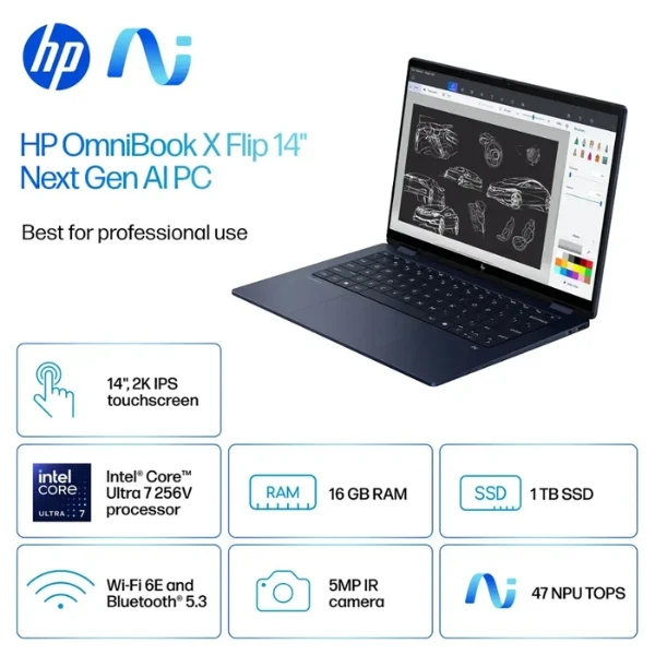 Laptop HP OmniBook X Flip Intel Core Ultra 7 16GB RAM 1TB SSD 14" Intel Arc Windows 11 14-fm0023dx Atmospheric Blue - Image 7
