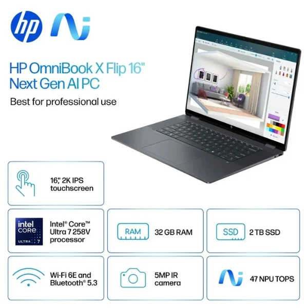 Laptop HP OmniBook X Flip Intel Core Ultra 7 32GB RAM 2TB SSD 16" Intel Arc Windows 11 16-as0033dx Eclipse Gray - Image 7
