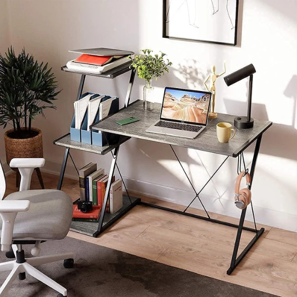 Mesa Bestier Escritorio para computador con Estantes de Almacenaje Escritorio de Estudio con Estante de Madera de 3 Niveles y Gancho para Auriculares. 51.5 Pulgadas - Image 3