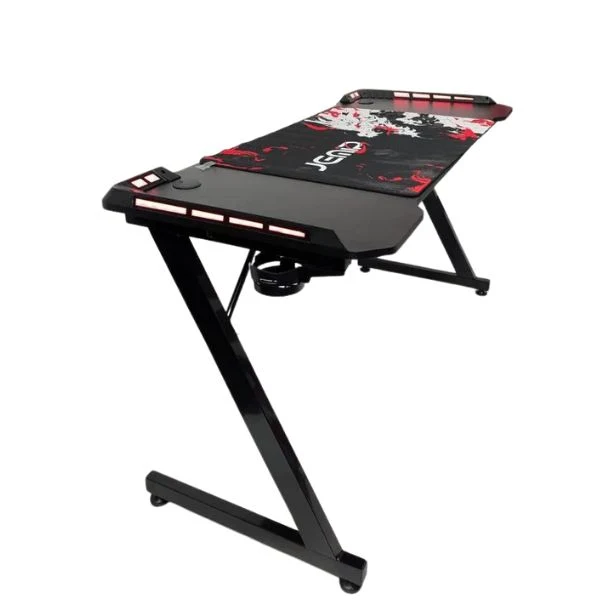 Mesa jemip Dragon Heart - RGB - 140×60×75 cm - Incluye Mouse Pad, Porta Taza y Porta Audífonos - Negro