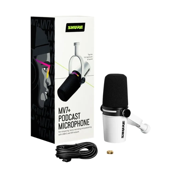 Micrófono dinámico Shure MV7+ para podcast – Blanco - Image 4