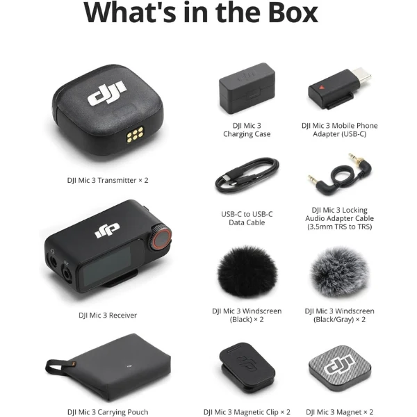 Micrófono Inalámbrico DJI Mic 3 - 2 TX + 1 RX - Estuche de Carga - USB-C/3.5mm - Negro - Image 7