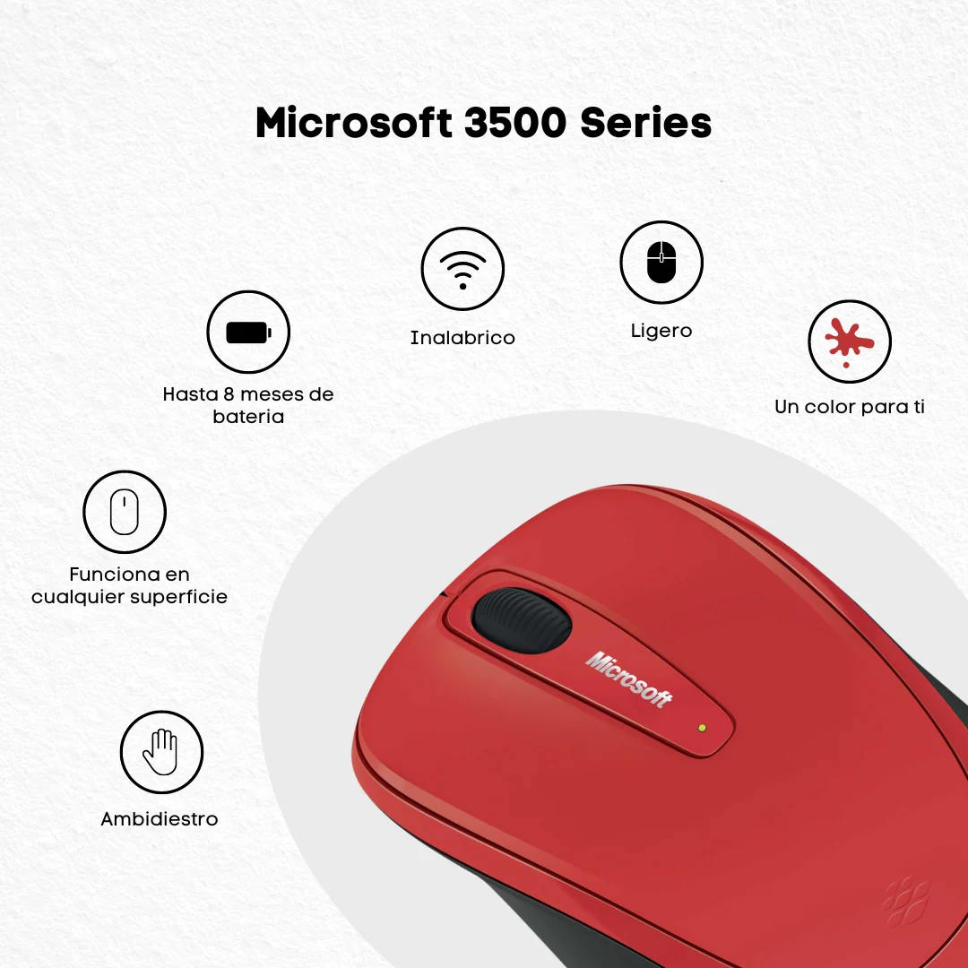 Mouse Microsoft 3500 Inalambrico Gmf-00175 Rojo - Image 3