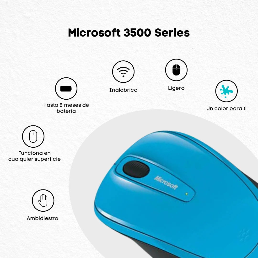 Mouse Microsoft 3500 Inalambrico Gmf-00273 Cyan - Image 3