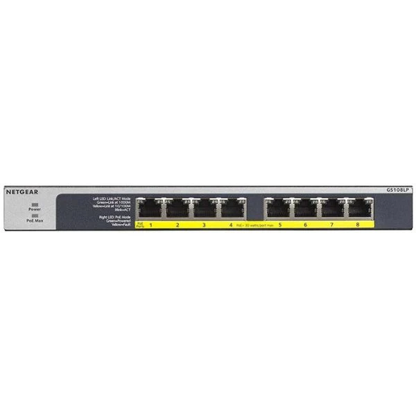 Switch PoE NETGEAR GS108LP 8 Puertos Gigabit Ethernet Unmanaged PoE+ – GS108LP-100NAS