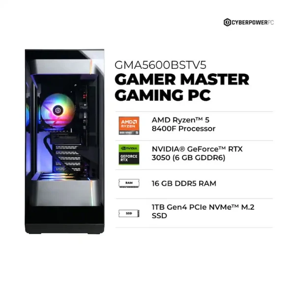 Pc Gaming CyberPowerPC AMD Ryzen 5 8400F (4.7 GHz) - 16 GB DDR5 - 1 TB SSD - NVIDIA GeForce RTX 3050 6GB GDDR6 - 600 W - Win 11 Home - Black - Image 4