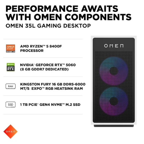 Pc Gaming HP OMEN 35L AMD Ryzen 5 8400F (4.7 GHz) - 16 GB DDR5 - 1 TB SSD - NVIDIA GeForce RTX 5060 8GB GDDR7 - 600 W - Win 11 Home - Panda Metal - Image 2