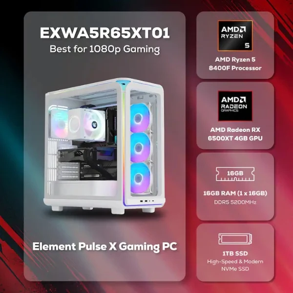 Pc Gaming iBUYPOWER Element AMD Ryzen 5 8400F (4.7 GHz) - 16 GB DDR5 RGB - 1 TB SSD - AMD Radeon RX 6500 XT 4GB - 600 W - Win 11 Home - White - Image 2