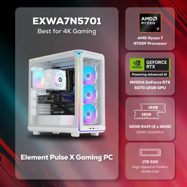 Pc Gaming iBUYPOWER Element AMD Ryzen 7 9700F (5.5 GHz) - 32 GB DDR5 - 1 TB SSD - NVIDIA GeForce RTX 5070 12GB - 750 W - Win 11 Home - White - Image 2
