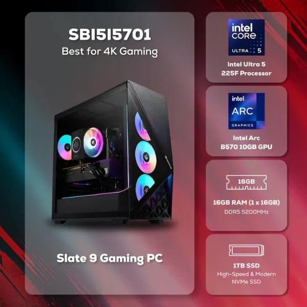 Pc Gaming iBUYPOWER Slate Intel Core Ultra 5 225F (4.9 GHz) - 16 GB DDR5 RGB - 1 TB SSD - Intel Arc B570 10GB - 600 W - Win 11 Home - Black - Image 2