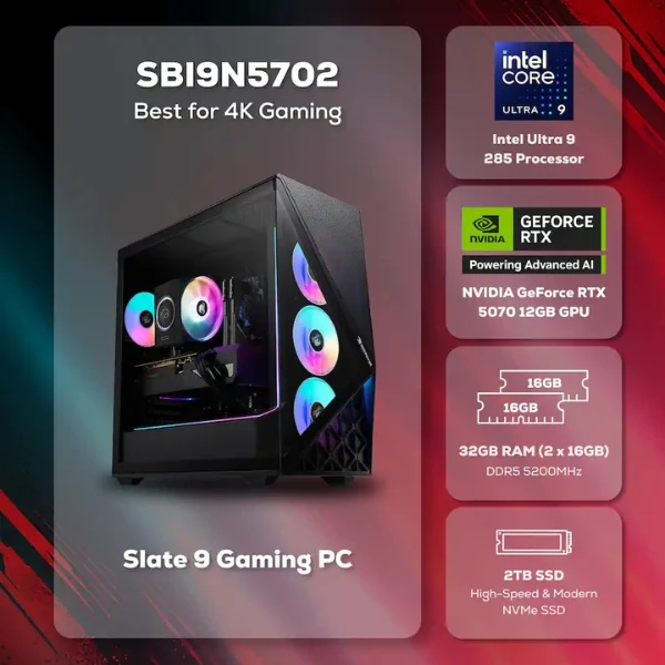 Pc Gaming iBUYPOWER Slate Intel Core Ultra 9 285 (5.5 GHz) - 32 GB DDR5 - 2 TB SSD - NVIDIA GeForce RTX 5070 12GB - 750 W - Win 11 Home - Black - Image 2
