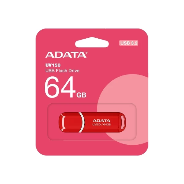 Pendrive ADATA UV150 64GB USB 3.2 Gen1 - 100MB/s Lectura - Ultra Compacto - Rojo y Blanco - AUV150-64G-RRD - Image 3