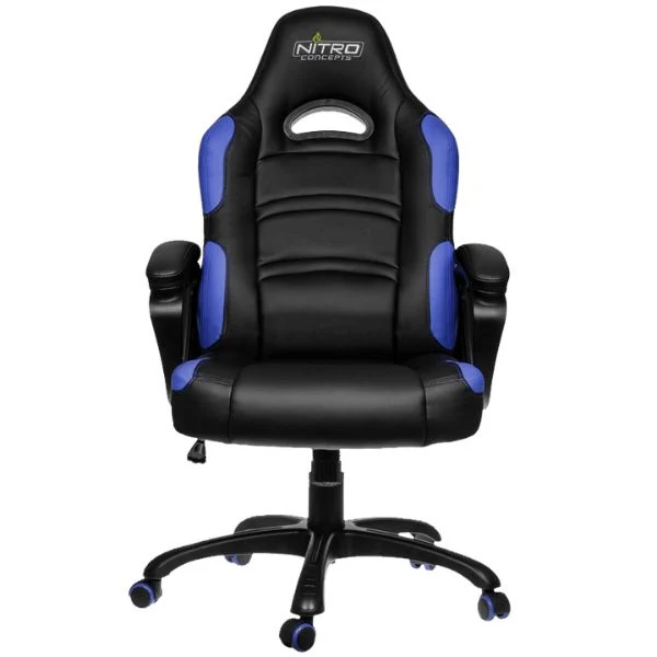 SILLA GAMING GAMEMAX NEGRA-AZUL, PIEL VEGANA, ERGONOMICA, ELEVADOR DE GAS, BALANCEO HASTA 15