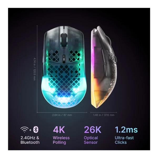 Mouse gaming inalámbrico SteelSeries Aerox 3 Wireless Gen 2 Shadow RGB 26000 DPI con polling 4000Hz - 62717 - Negro - Image 3