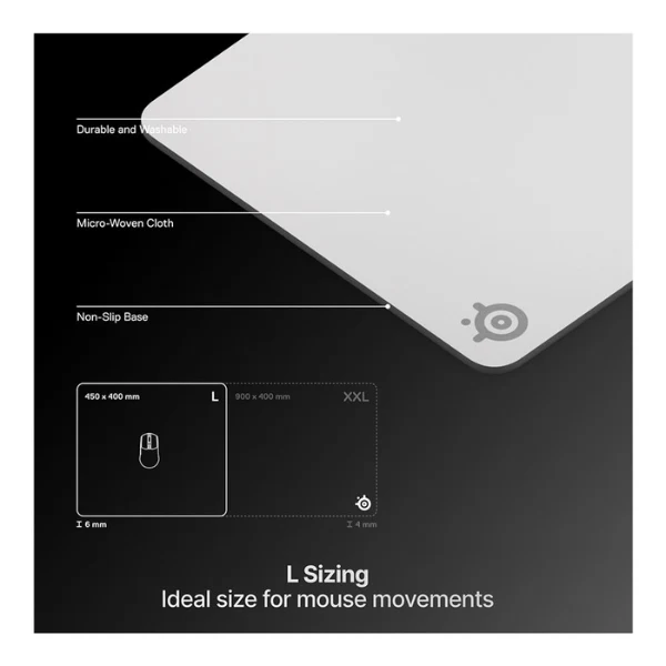 Mousepad gaming SteelSeries QcK Heavy Large de tela con base de goma extra gruesa - 67503 - Blanco - Image 2