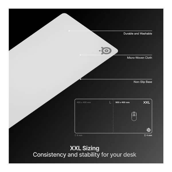 Mousepad gaming SteelSeries QcK Heavy XXL de tela con base de goma extra gruesa - 67504 - Blanco - Image 2