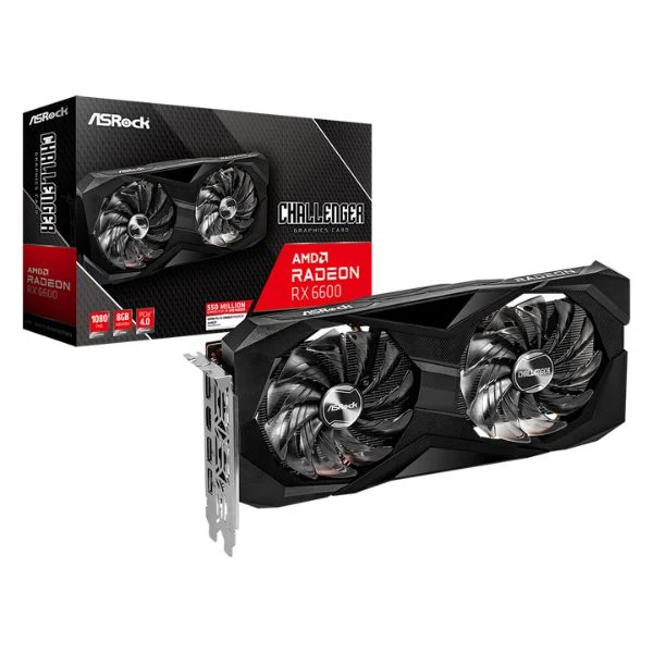 Tarjeta de Video Asrock Challenger AMD Radeon RX 6600 1080 FHD Memoria 8GB GDDR6 PCle 4.0 Frecuencia procesador 1626 MHz
